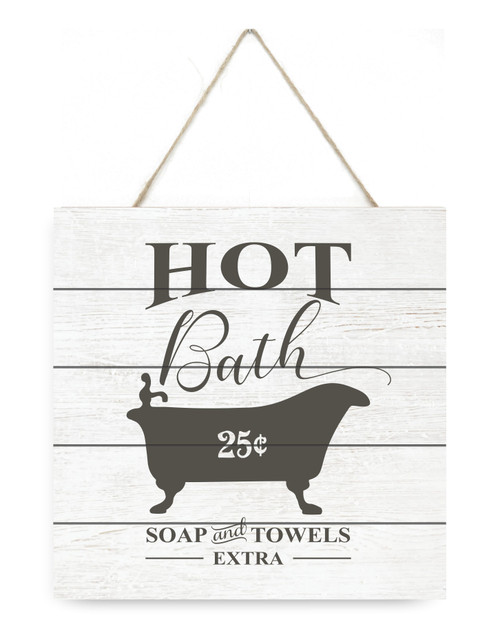Hot Bath Wooden Plank Sign 7.5 x 7.5