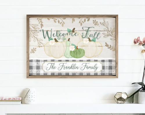 Personalized Welcome Fall Pumpkins Printed Wood Family Name Sign