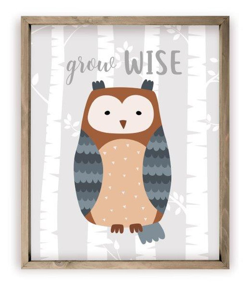 Grow Wise Owl Kids Bedroom Rustic Wood Farmhouse Wall Sign
