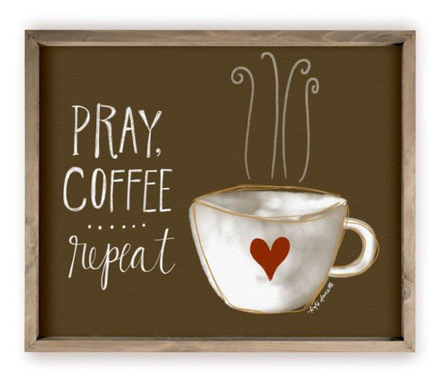 Pray Coffee Repeat Rustic Wood Farmhouse Wall Sign