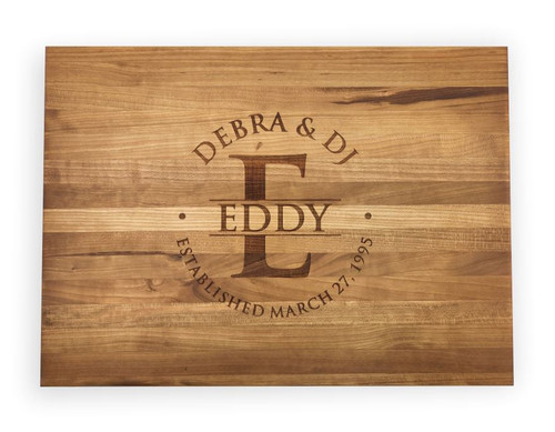 Personalized Laser Engraved Butcher Block Cutting Board With Circle Monogram 11x15x1.5