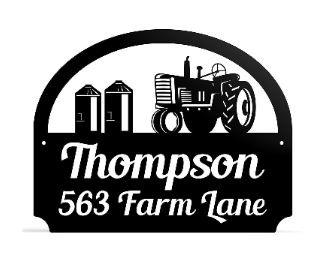 Personalized Metal Outdoor Address Sign With Tractor Scene 13x16
