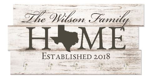 Personalized Printed Wood Family Name Key Holder With State Shape And Established Date 8x16