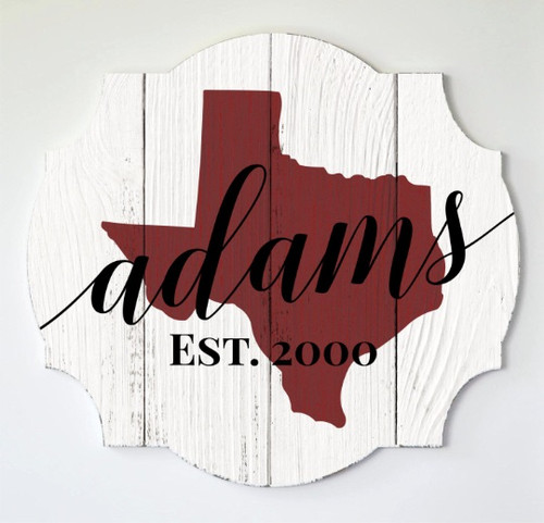 Personalized Printed Wood State Shape Family Name Sign With Rustic Finish 18x20
