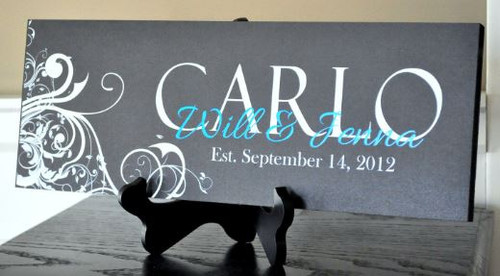 Printed Wood Family Name Sign Last Name With Scroll Design