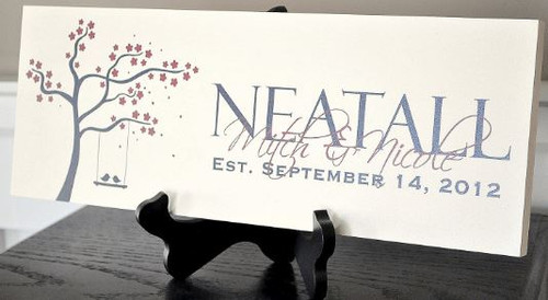 Printed Wood Family Name Sign Last Name With Tree Swing Design