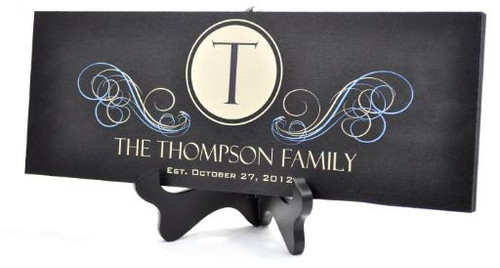 Printed Wood Family Name Sign Last Name With Monogram Design