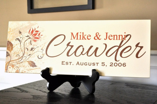 Personalized Printed Wood Family Name Sign With Established Date And Floral Design