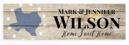 Personalized Printed Wood Family Name Sign With Home Sweet Home And State Shape 7x24