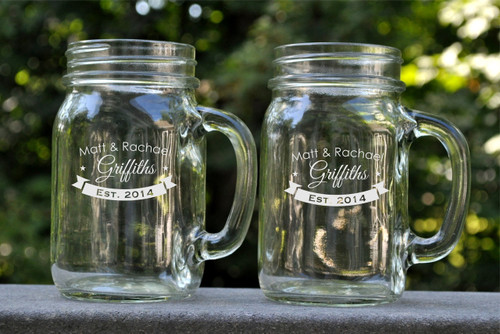 Personalized Engraved Mason Jar Mug With Banner Design (Sold Individually)