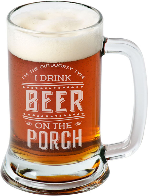 I'm The Outdoorsy Type I Drink Beer On The Porch 16 Ounce Glass Beer Mug (Sold Individually)