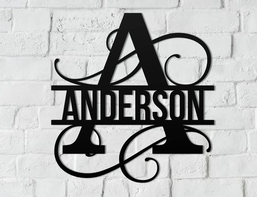 Personalized Metal Outdoor Fancy Split Monogram Name Sign