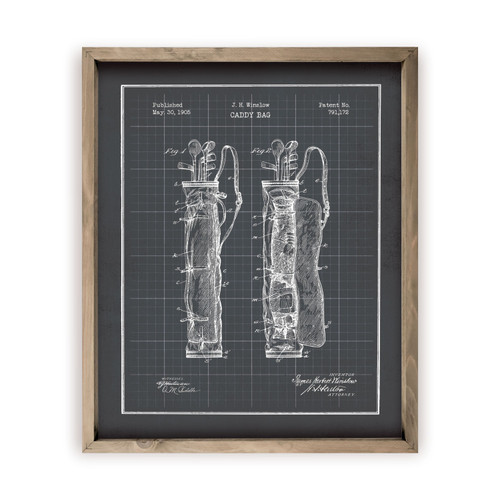 Golf Club Bag Patent Drawing Rustic Wood Wall Sign