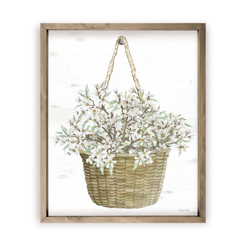 Hanging Basket With White Flowers Rustic Wood Wall Sign