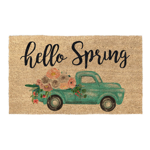 Hello Spring Green Truck Coir Coconut Husk Doormat 18x30 or 24x36