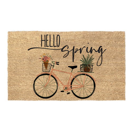 Hello Spring Bicycle Coir Coconut Husk Doormat 18x30 or 24x36