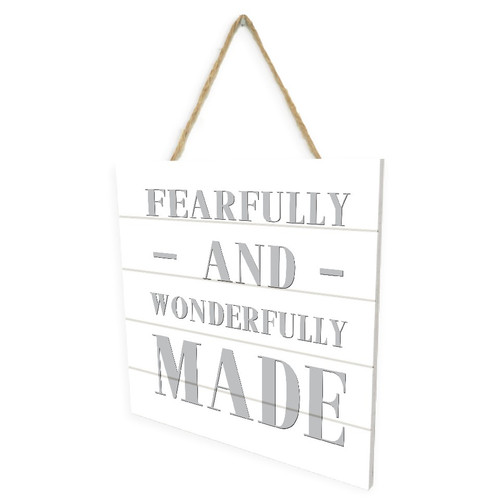 Fearfully And Wonderfully Made Wooden Plank Sign 7.5 x 7.5