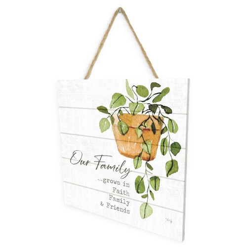Our Family Grows In Faith Family & Friends Wooden Plank Sign 7.5 x 7.5