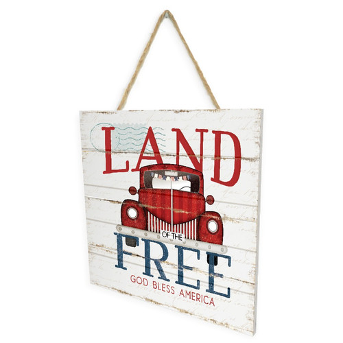 Land Of The Free Wooden Plank Sign 7.5 x 7.5