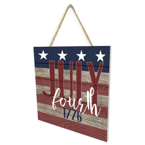 July Fourth 1776 Wooden Plank Sign 7.5 x 7.5