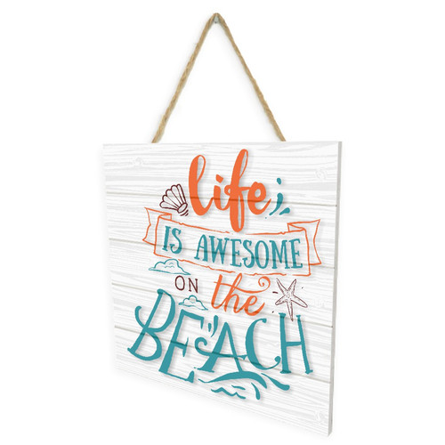 Life Is Awesome On The Beach Wooden Plank Sign 7.5 x 7.5