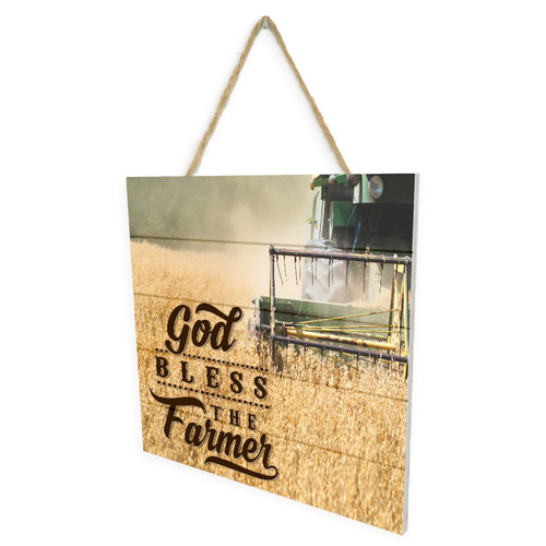 God Bless The Farmer Wooden Plank Sign 7.5 x 7.5