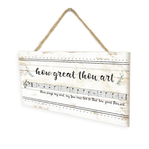 How Great Thou Art Wooden Plank Hanging Wall Decor Sign Whitewash Wood Style 5x10
