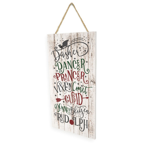 Reindeer Names Wooden Plank Hanging Wall Decor Sign Whitewash Wood Style 5x10