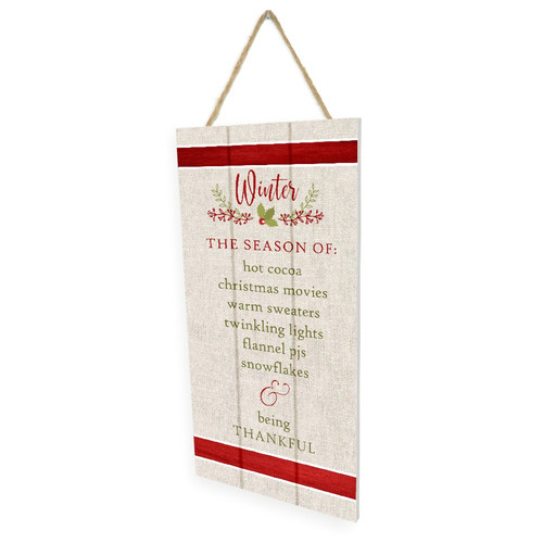 Winter Wooden Plank Hanging Wall Decor Sign Whitewash Style 5x10