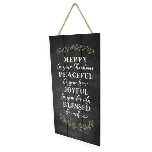 Merry Be Your Christmas Wooden Plank Hanging Wall Decor Sign Black Style 5x10