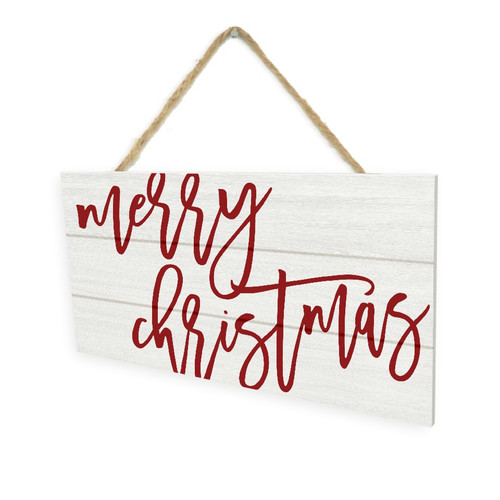 Merry Christmas Wooden Plank Hanging Wall Decor Sign White Style 5x10