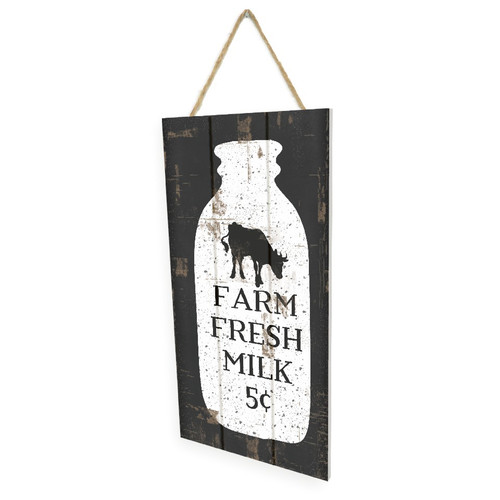 Farm Fresh Milk Wooden Plank Hanging Wall Decor Sign White Wood Style 5x10
