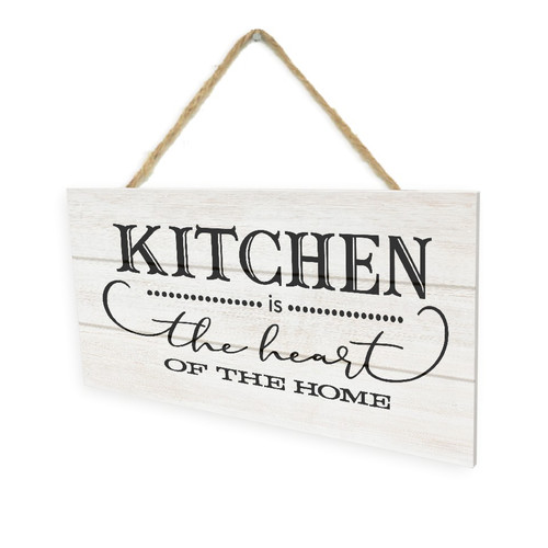 Kitchen Is The Heart Of The Home (White) Wooden Plank Hanging Wall Decor Sign White Style 5x10