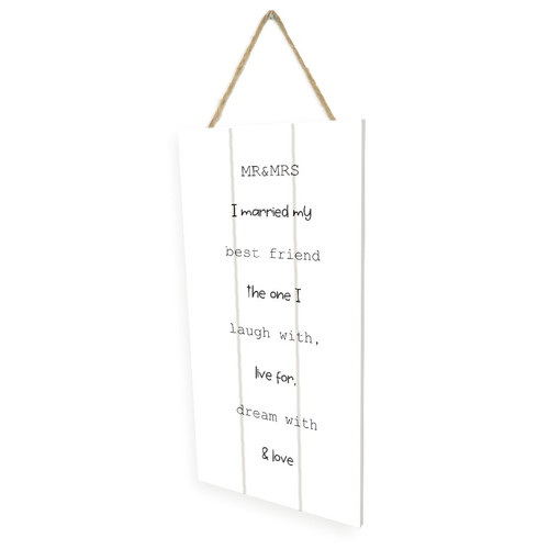 Mr. & Mrs. Wooden Plank Hanging Wall Decor Sign White Wood Style 5x10