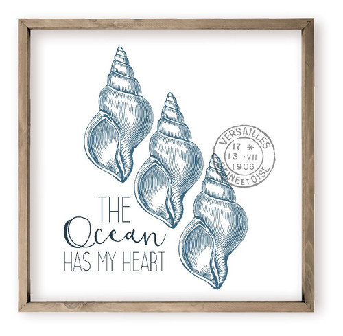 The Ocean Has My Heart Farmhouse Style Wood Wall Decor Sign Beach Theme