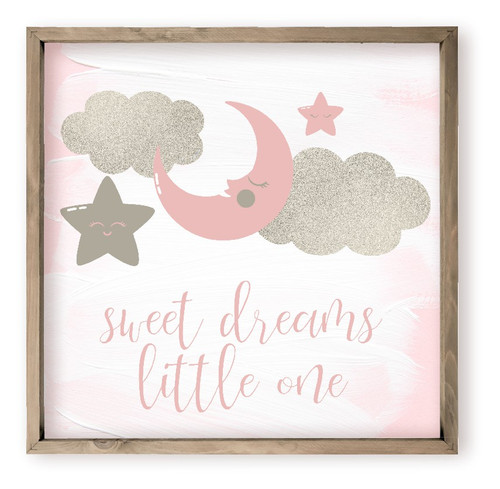 Sweet Dreams Little One Pink Nursery Wall Sign Decor