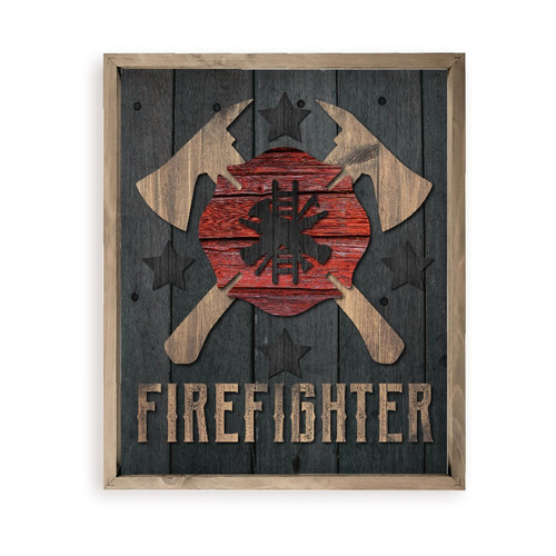 Firefighter Shield Farmhouse Style Wood Wall Decor Sign