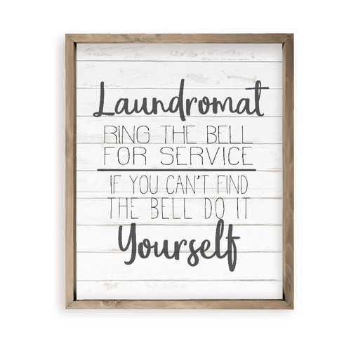 Laundromat Ring Bell For Service Farmhouse Style Wood Wall Decor Sign