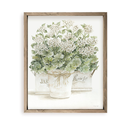 Watercolor Painting Of Flower In Pail Farmhouse Style Wood Wall Decor Sign