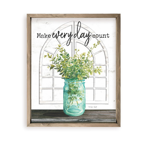 Make Every Day Count Green Floral In Mason Jar Farmhouse Style Wood Wall Decor Sign