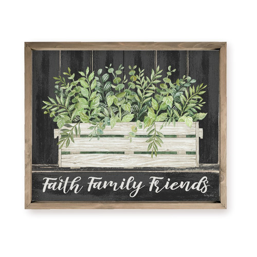 Faith Family Friends Floral Print In Wooden Crate Farmhouse Style Wood Wall Decor Sign