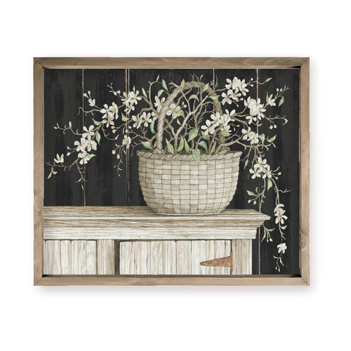 Watercolor Painting Of Flowers In Woven Basket Farmhouse Style Wood Wall Decor Sign