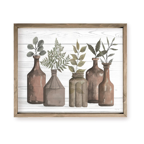 Floral Leaf Painting In Antique Jars Farmhouse Style Wood Wall Decor Sign