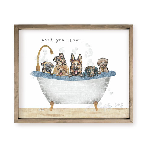 Wash Your Paws Pet Bathtime Funny Bathroom Wall Decor Sign