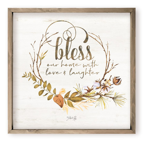 Bless Our Home With Love And Laughter Farmhouse Style Wood Wall Decor Sign