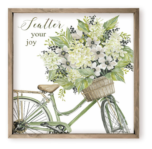 Scatter Your Joy Bicycle With Flower Basket Farmhouse Style Wood Wall Decor Sign
