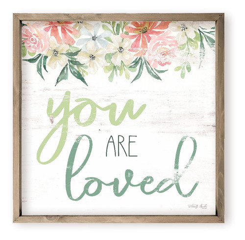 You Are Loved Pastel Floral Farmhouse Style Wood Wall Decor Sign