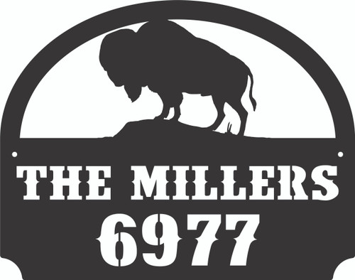 Personalized Metal Outdoor Address Sign With Buffalo Scene 13x16
