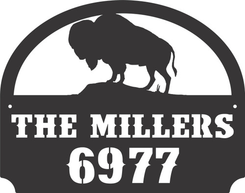 Personalized Metal Outdoor Address Sign With Buffalo Scene 13x16