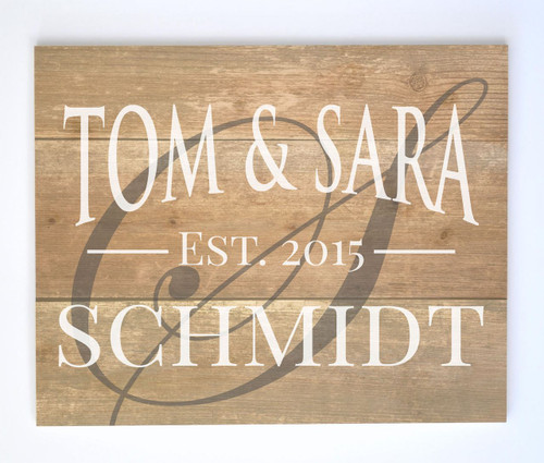 Personalized Printed Wood Family Name Sign With Established Date And Monogram Initial 16x20